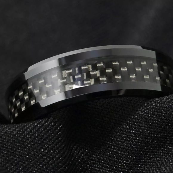 Men’s Tungsten Carbide Black Carbon Fiber Ring - Picture 3 of 6